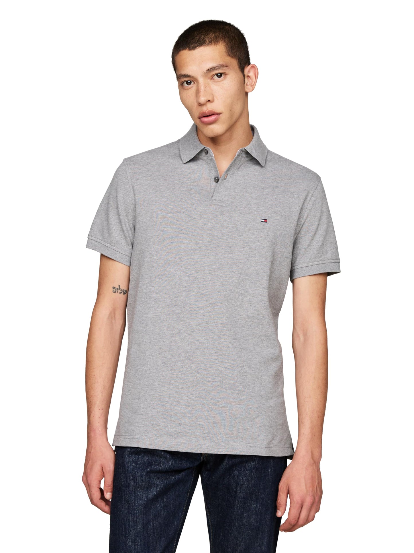 Tommy Hilfiger Men's Short Sleeve Polo Shirts in Slim Fit with Stretch and Organic Pique Cotton