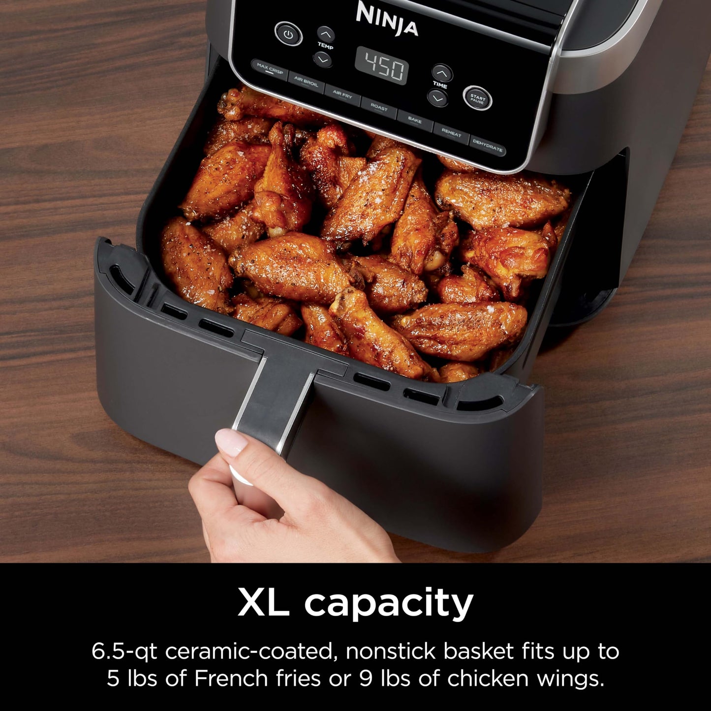 Ninja Air Fryer Pro 4-in-1 with 5 QT Capacity, Air Fry, Roast, Reheat, Dehydrate, Air Crisp Technology with 400F for hot, 120 Volts, Nonstick Basket & Crisper Plate, Grey, AF141