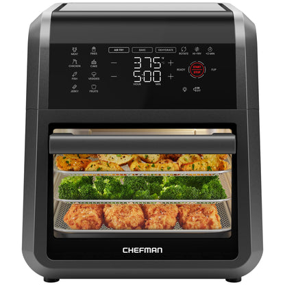 CHEFMAN Multifunctional Digital Air Fryer+ Rotisserie, Dehydrator, Convection Oven, 17 Touch Screen Presets Fry, Roast, Dehydrate, Bake, XL 10L Family Size, Auto Shutoff, Large Easy-View Window, Black