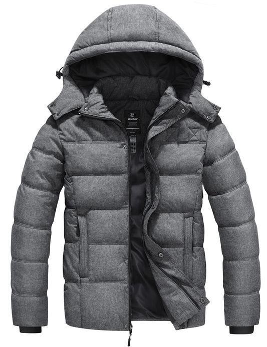 Wantdo Men's Hooded Winter Coat Warm Puffer Jacket Thicken Cotton Coat with Removable Hood