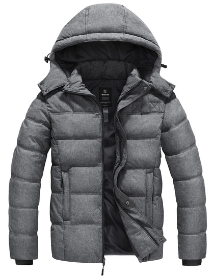 Wantdo Men's Hooded Winter Coat Warm Puffer Jacket Thicken Cotton Coat with Removable Hood