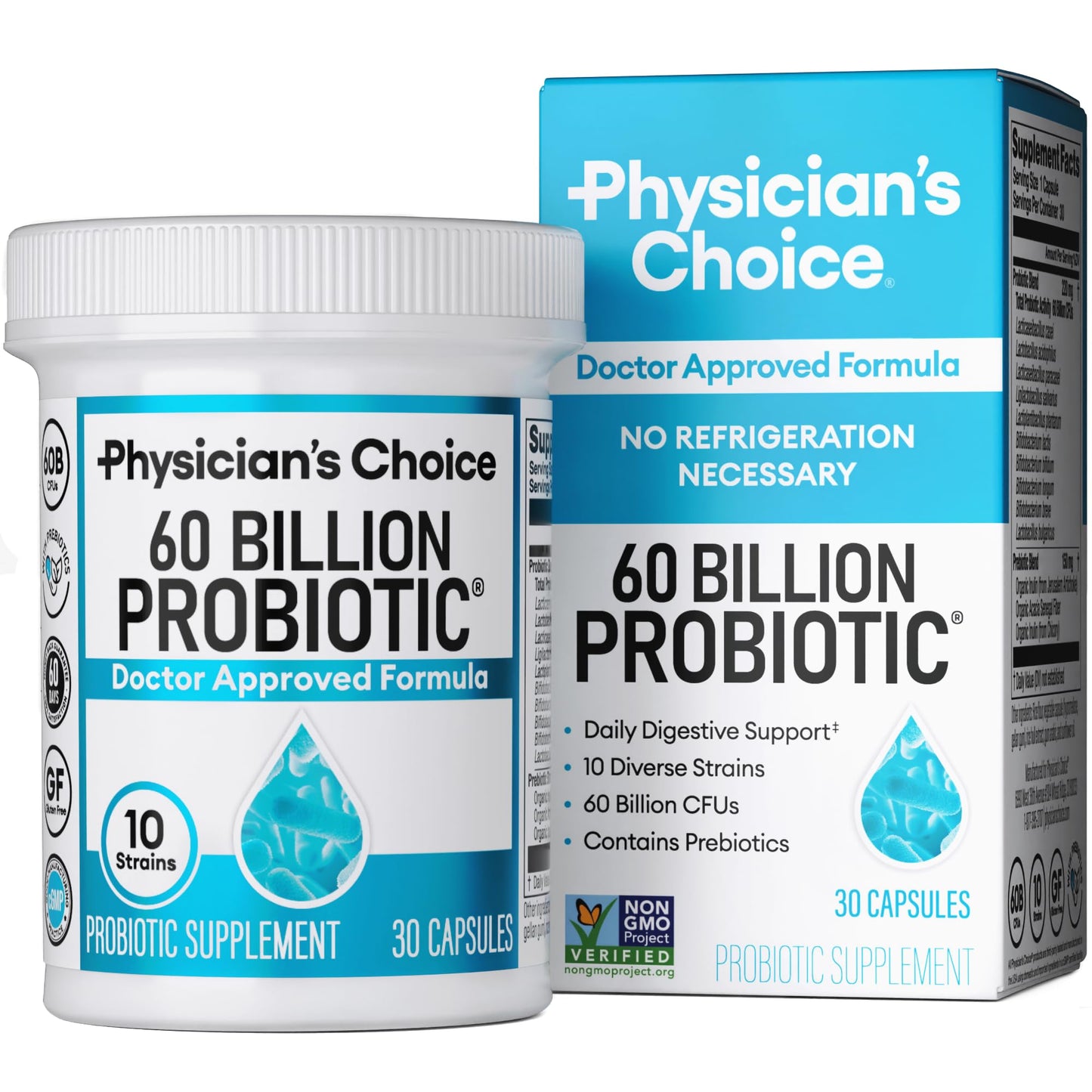 Physician's CHOICE Probiotics 60 billion CFU - 10 Strains + Organic Prebiotics - Immune, Digestive & Gut Health - Supports Occasional Constipation, Diarrhea, Gas & Bloating - for Women & Men - 60ct