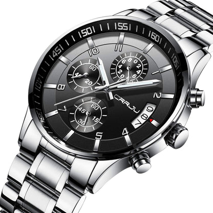 CRRJU Men's Fashion Stainless Steel Watches Date Waterproof Chronograph Wrist watches,Stainsteel Steel Band Waterproof Watch