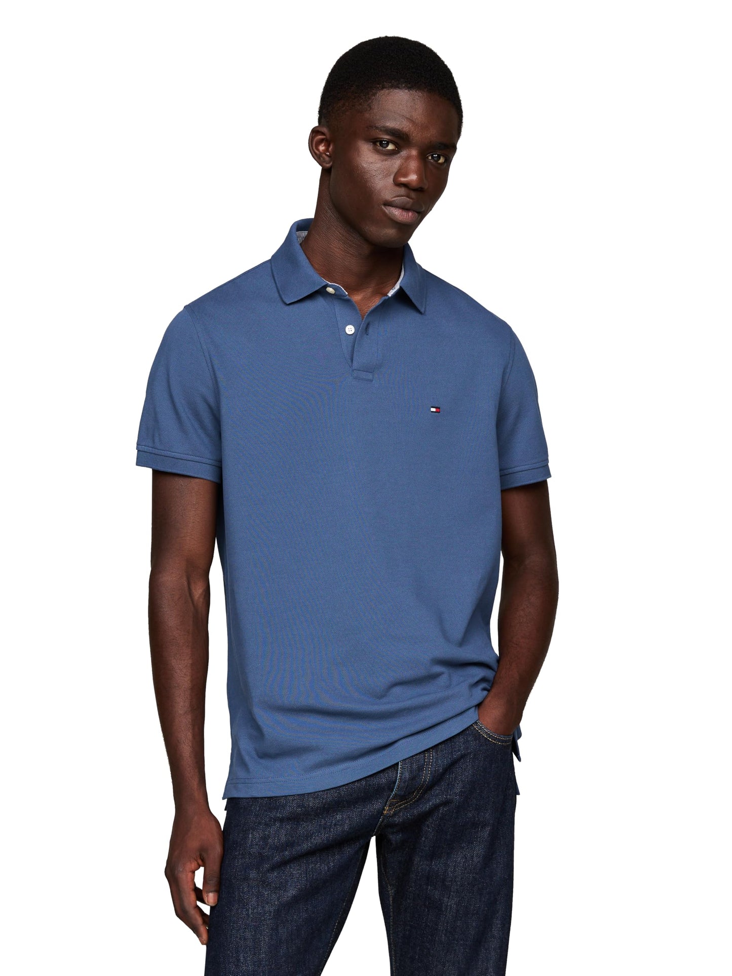 Tommy Hilfiger Men's Short Sleeve Polo Shirts in Slim Fit with Stretch and Organic Pique Cotton