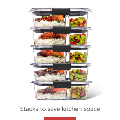 Rubbermaid Brilliance Food Storage Containers, BPA Free, Airtight Lids, Ideal for Lunch, Meal Prep & Leftovers, Set of 5 (3.2 Cup)