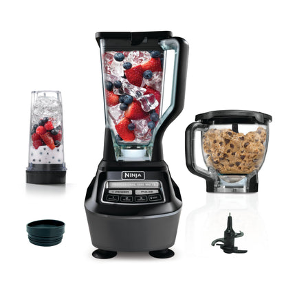 Ninja BL770 Mega Kitchen System, 1500W, 4 Functions for Smoothies, Processing, Dough, Drinks & More, with 72 Blender Pitcher, 64 Processor Bowl, (2) 16-oz. to-Go, Black, with 2 Nutri Cups + Lids