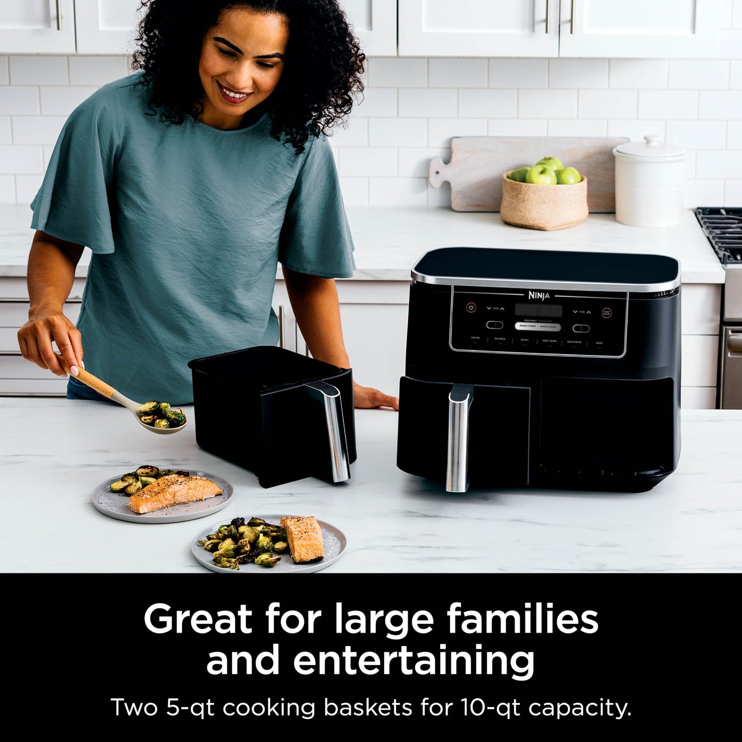 Ninja DZ201 Foodi 8 Quart 6-in-1 DualZone 2-Basket Air Fryer with 2 Independent Frying Baskets, Match Cook & Smart Finish to Roast, Broil, Dehydrate & More for Quick, Easy Meals, Grey