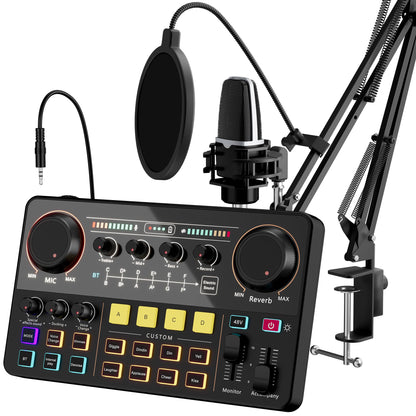 SINWE Podcast Microphone Bundle, BM-800 Condenser Mic with Live Sound Card Kit, Podcast Equipment Bundle with Voice Changer and Mixer Functions for PC Smartphone Studio Recording & Broadcasting