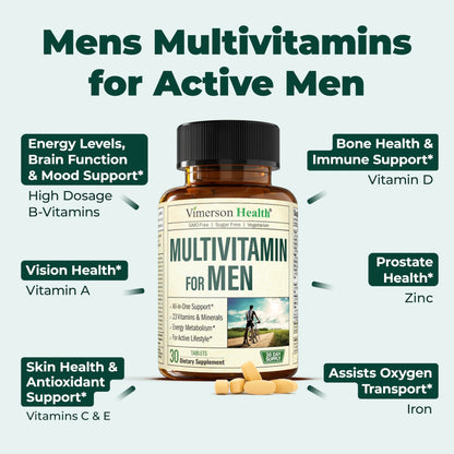 Multivitamin for Men - Daily Men's Multivitamins & Multiminerals with Vitamin A, C, D, E, B12, Zinc & More Essential Vitamins for Men - Mens Vitamins for Energy, Focus, and Mens Health. 60 Capsules