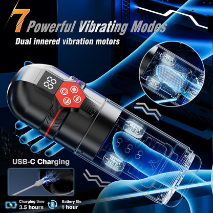 Male Masturbator Penis Pump - Male Sex Toys for Men with Upgrade 12 S Vacuum Pump & 7 Thrusting Rotating Vibrating Sucking Licking LCD Adult Toys Mens Sex Toys Pumps & Enlargers