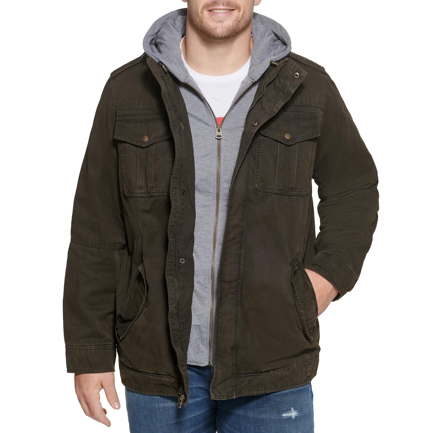 Levi's Men's Washed Cotton Hooded Military Jacket