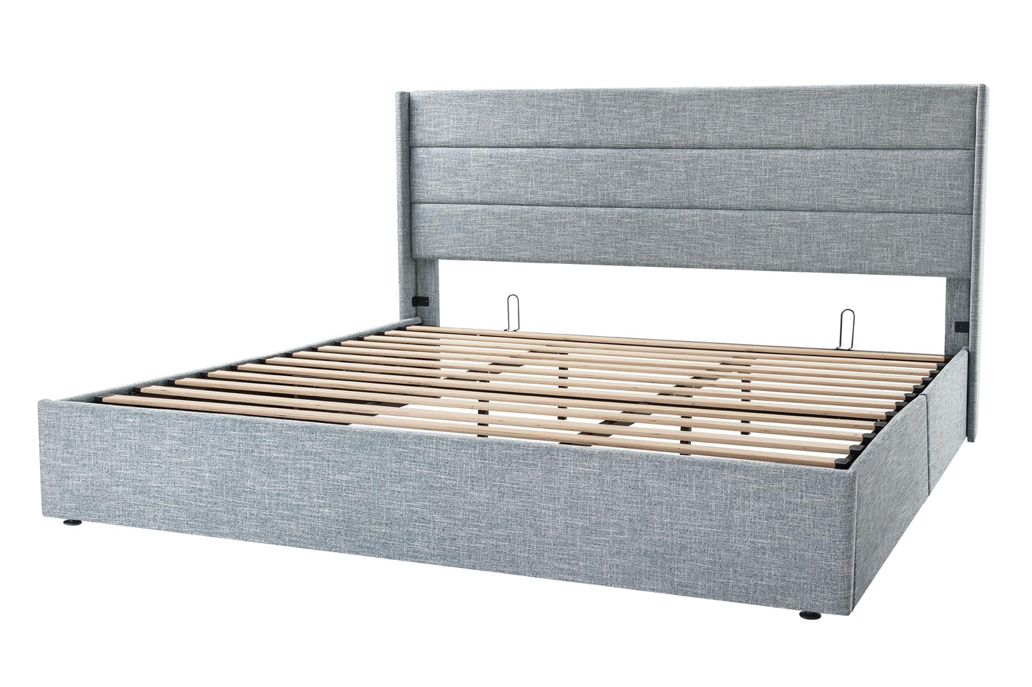 Allewie Queen Size Lift Up Storage Bed, Modern Wingback Headboard, Hydraulic Support, No Box Spring Needed, Light Beige