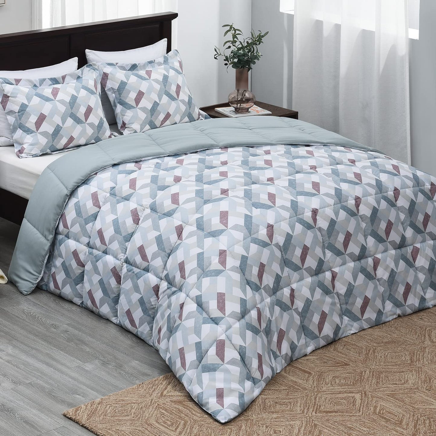 Basic Beyond Queen Comforter Set - Navy Blue Comforter Set Queen Size, Reversible Bed Comforter Queen Set for All Seasons, Navy/Grey, 1 Comforter (88"x92") and 2 Pillow Shams (20"x26"+2")