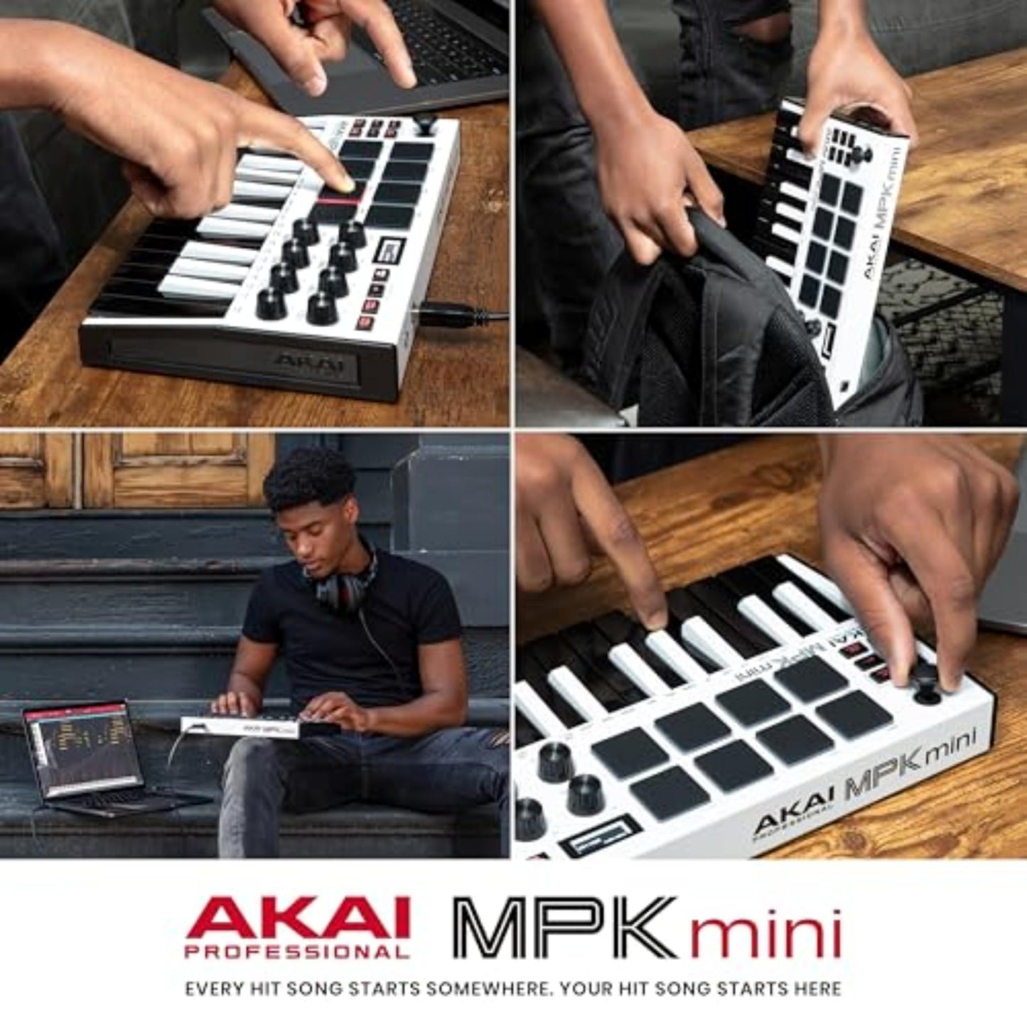 AKAI Professional MPK Mini MK3 - 25 Key USB MIDI Keyboard Controller With 8 Backlit Drum Pads, 8 Knobs and Music Production Software Included, White