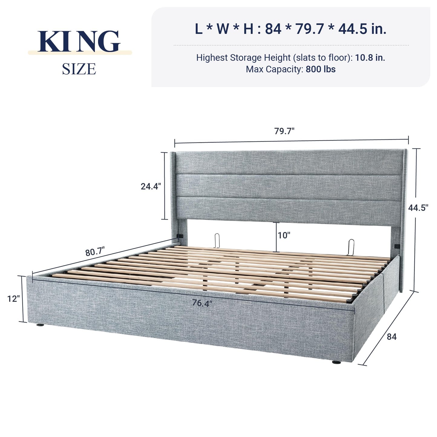 Allewie Queen Size Lift Up Storage Bed, Modern Wingback Headboard, Hydraulic Support, No Box Spring Needed, Light Beige