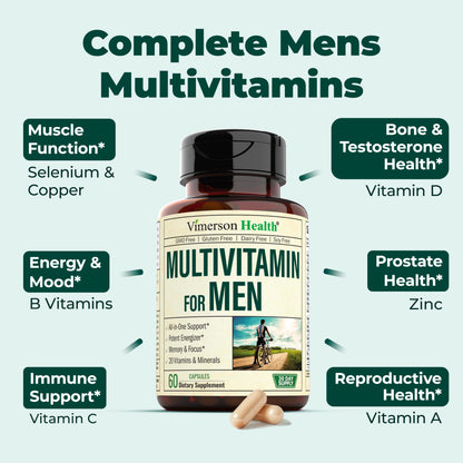 Multivitamin for Men - Daily Men's Multivitamins & Multiminerals with Vitamin A, C, D, E, B12, Zinc & More Essential Vitamins for Men - Mens Vitamins for Energy, Focus, and Mens Health. 60 Capsules