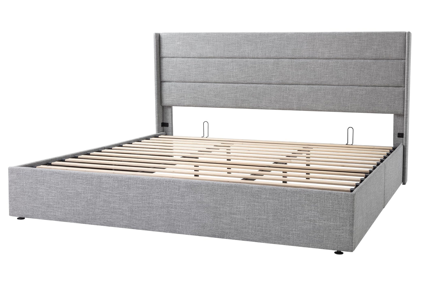 Allewie Queen Size Lift Up Storage Bed, Modern Wingback Headboard, Hydraulic Support, No Box Spring Needed, Light Beige