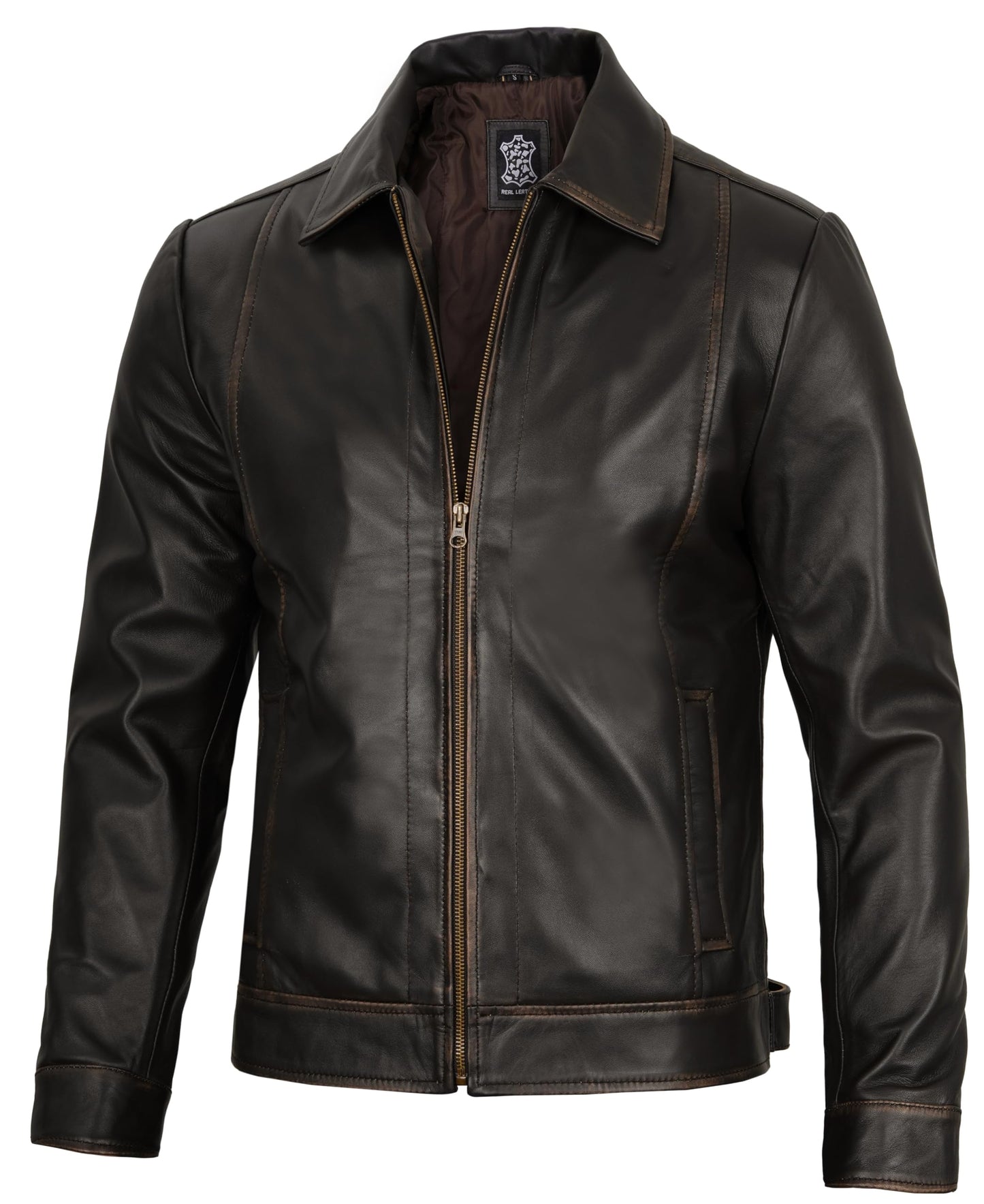 Decrum Mens Leather Jacket - Real Lambskin Classic Vintage Style Leather Jackets For Men