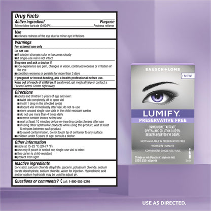 LUMIFY Redness Reliever Eye Drops, For Whiter & Brighter Looking Eyes, 0.25 Fl Oz (7.5 mL)