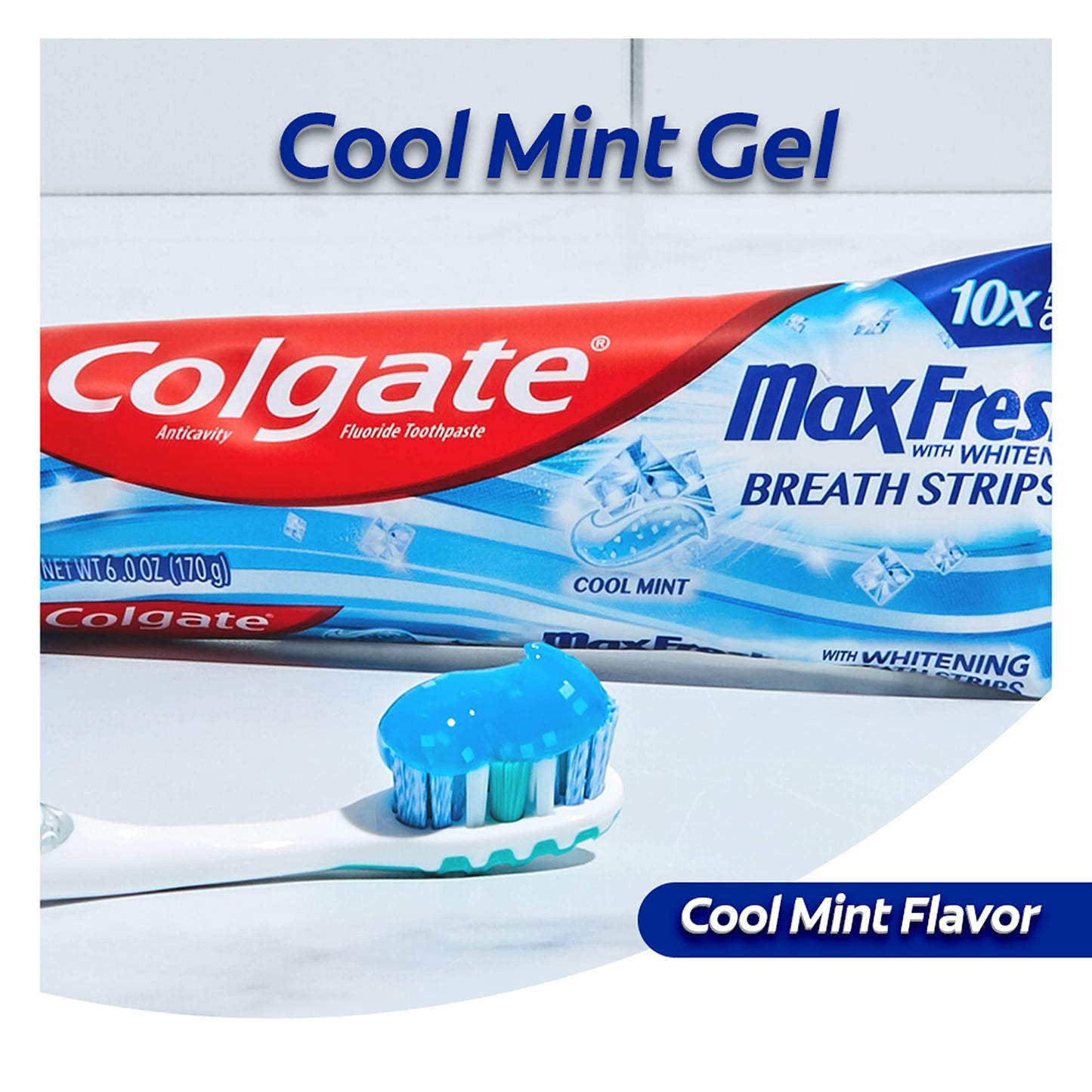 Colgate Max Fresh Whitening Toothpaste with Mini Strips, Clean Mint Toothpaste for Bad Breath, Helps Fight Cavities, Whitens Teeth, and Freshens Breath, 6.3 Ounce (Pack of 4)