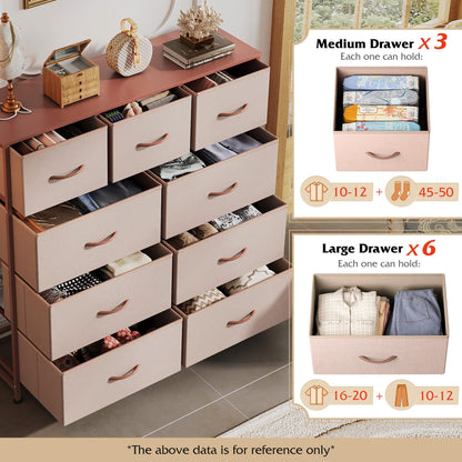 WLIVE 9-Drawer Dresser, Fabric Storage Tower for Bedroom, Hallway, Entryway, Closet, Tall Chest Organizer Unit with Fabric Bins, Steel Frame, Wood Top, Easy Pull Handle, Rustic Brown Wood Grain Print