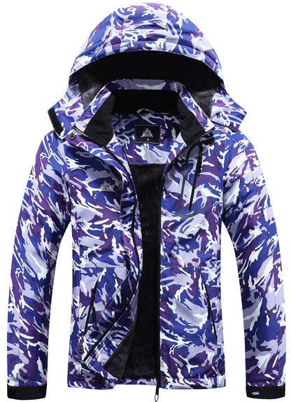 MOERDENG Women's Waterproof Ski Jacket Warm Winter Coat Outdoor Windbreaker Hiking Snowboarding Jacket