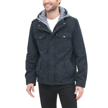 Levi's Men's Washed Cotton Hooded Military Jacket