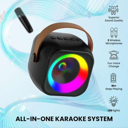 Mini Karaoke Machine, Portable Bluetooth Karaoke Speaker with 2 Wireless Microphones and Party Lights for Kids and Adults, Birthday Gifts for Girls Boys Family Home Party