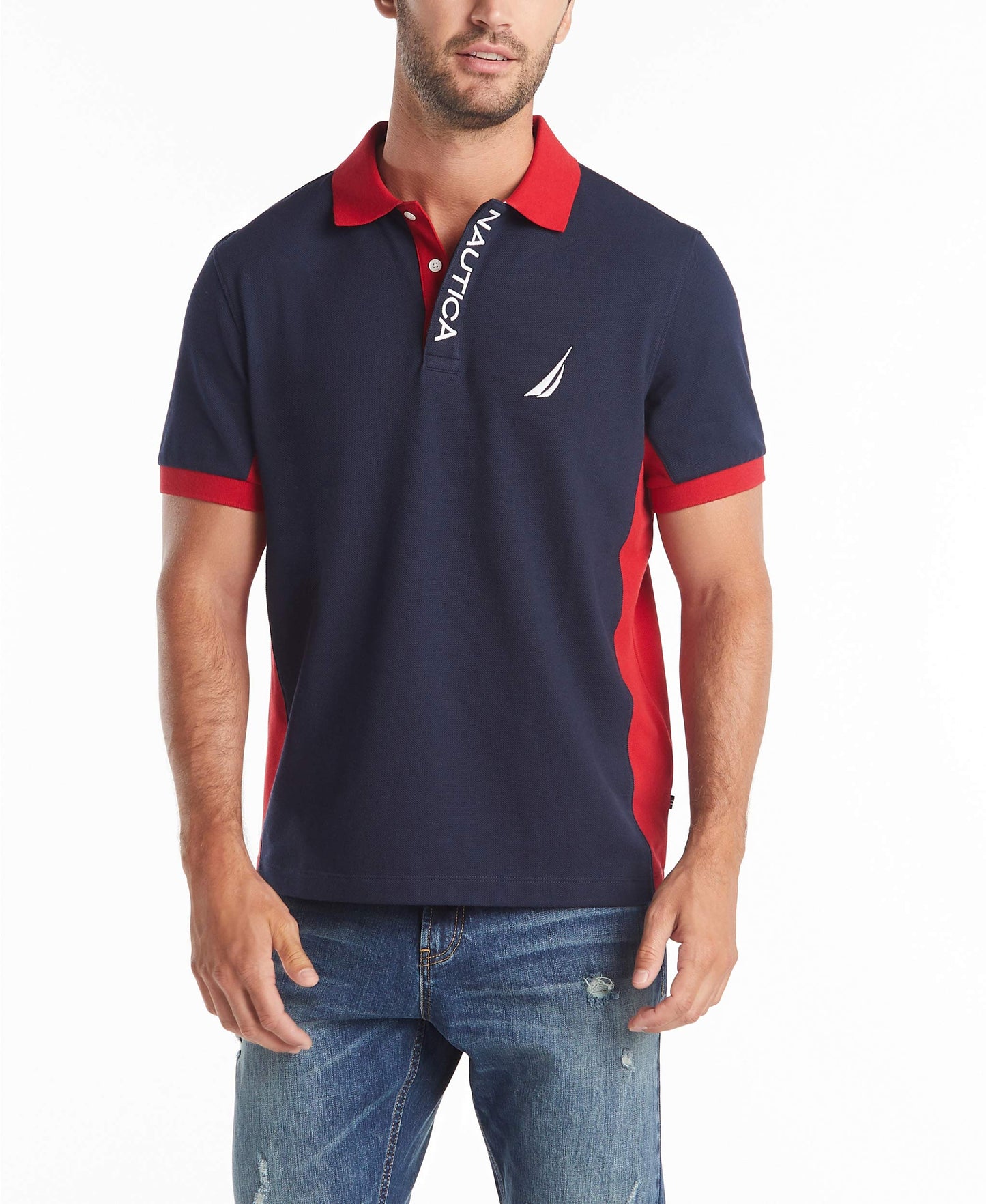 Nautica Men's Short Sleeve Color Block Performance Pique Polo Shirt