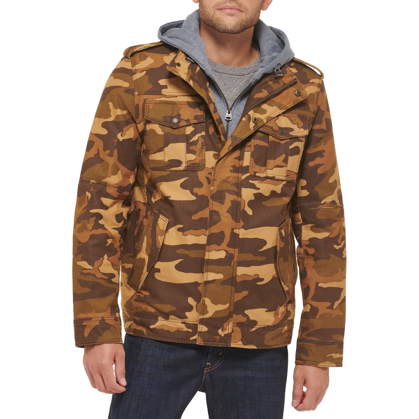 Levi's Men's Washed Cotton Hooded Military Jacket