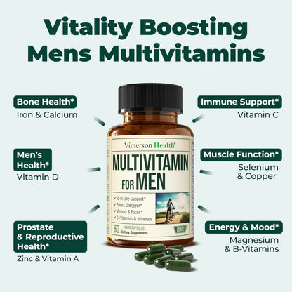 Multivitamin for Men - Daily Men's Multivitamins & Multiminerals with Vitamin A, C, D, E, B12, Zinc & More Essential Vitamins for Men - Mens Vitamins for Energy, Focus, and Mens Health. 60 Capsules