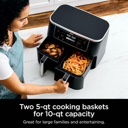 Ninja DZ201 Foodi 8 Quart 6-in-1 DualZone 2-Basket Air Fryer with 2 Independent Frying Baskets, Match Cook & Smart Finish to Roast, Broil, Dehydrate & More for Quick, Easy Meals, Grey