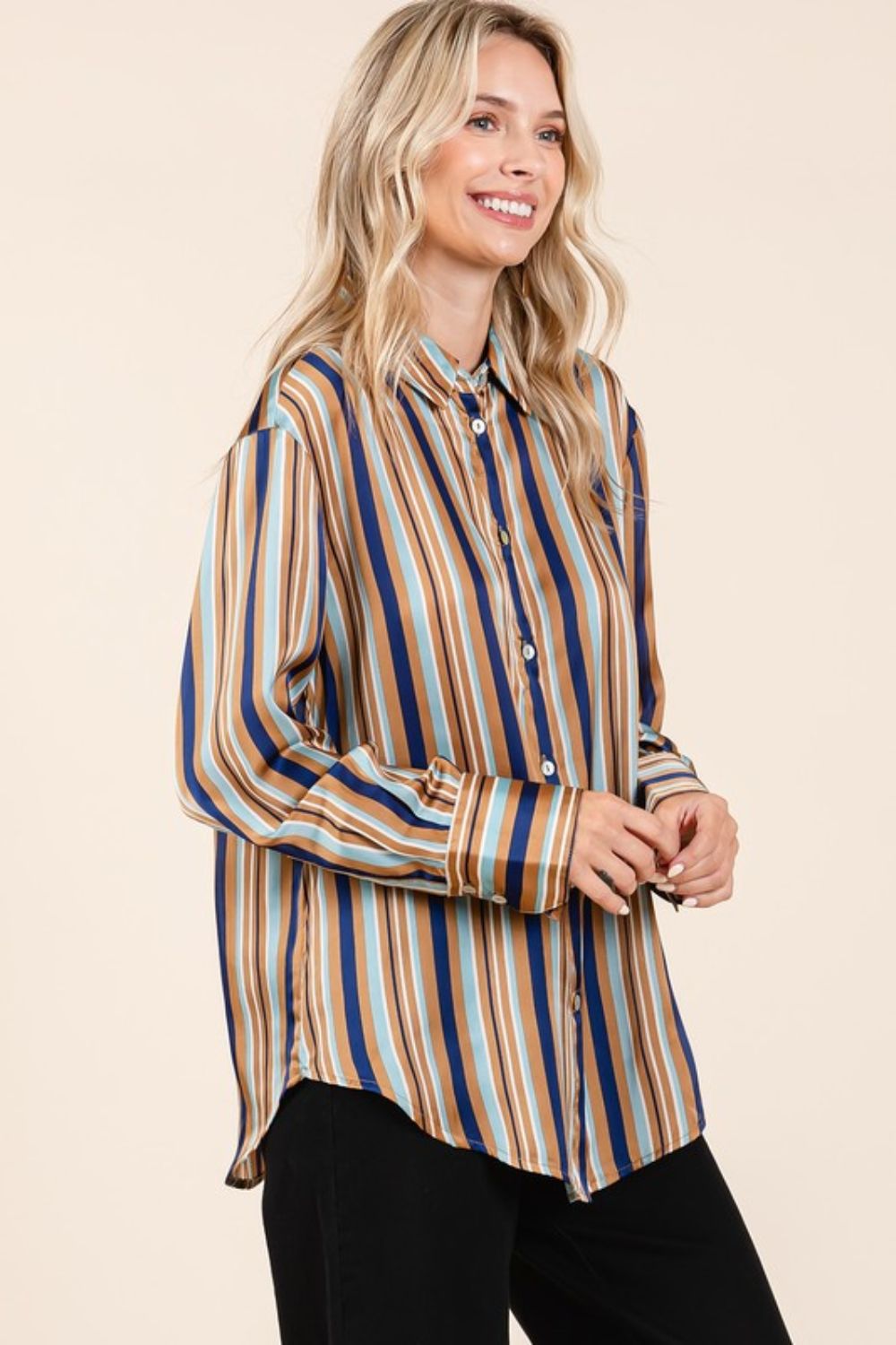 Mittoshop Striped Button Down Satin Shirt