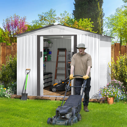 8' X 8' Outdoor Storage Shed, Metal Garden Shed With Double Sliding Doors, 4 Air Vents, Tool Storage House Shed for Yard