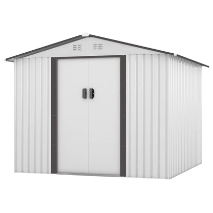 8' X 8' Outdoor Storage Shed, Metal Garden Shed With Double Sliding Doors, 4 Air Vents, Tool Storage House Shed for Yard