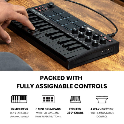 AKAI Professional MPK Mini MK3 - 25 Key USB MIDI Keyboard Controller With 8 Backlit Drum Pads, 8 Knobs and Music Production Software Included, White