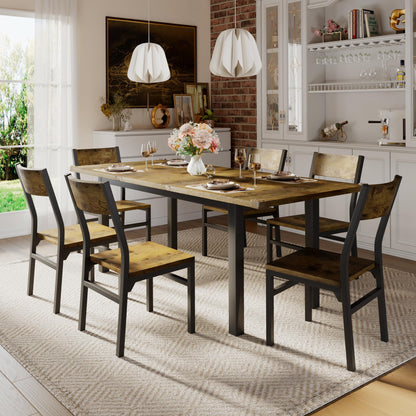 iPormis 7-Piece Dining Table & Chairs Set for 4-6, 63" Extendable Kitchen Table with 6 Chairs, Dining Room Table with Metal Frame & MDF Board, Perfect for Small Space, Easy Assembly, Black