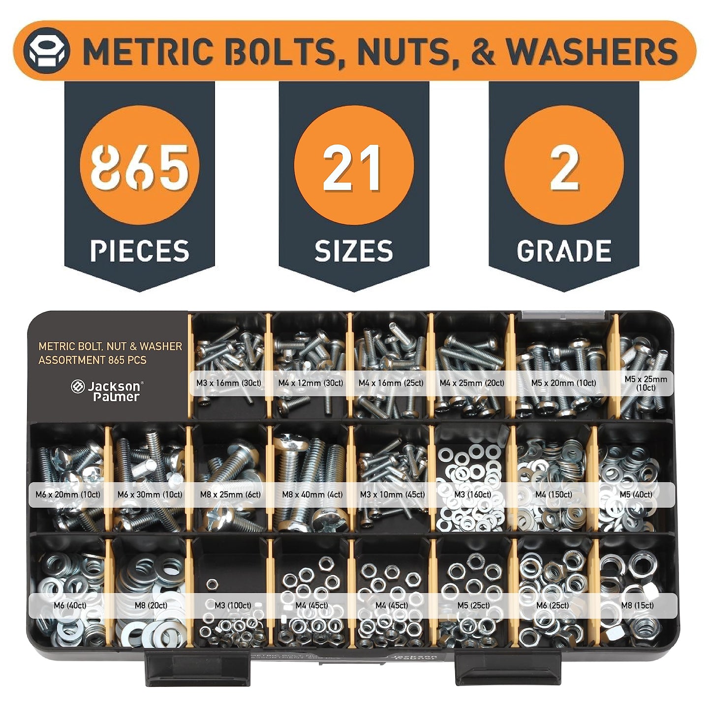 Jackson Palmer 2251 Piece Hardware Assortment Kit with Screws, Nuts, Bolts & Washers (3 Trays)…