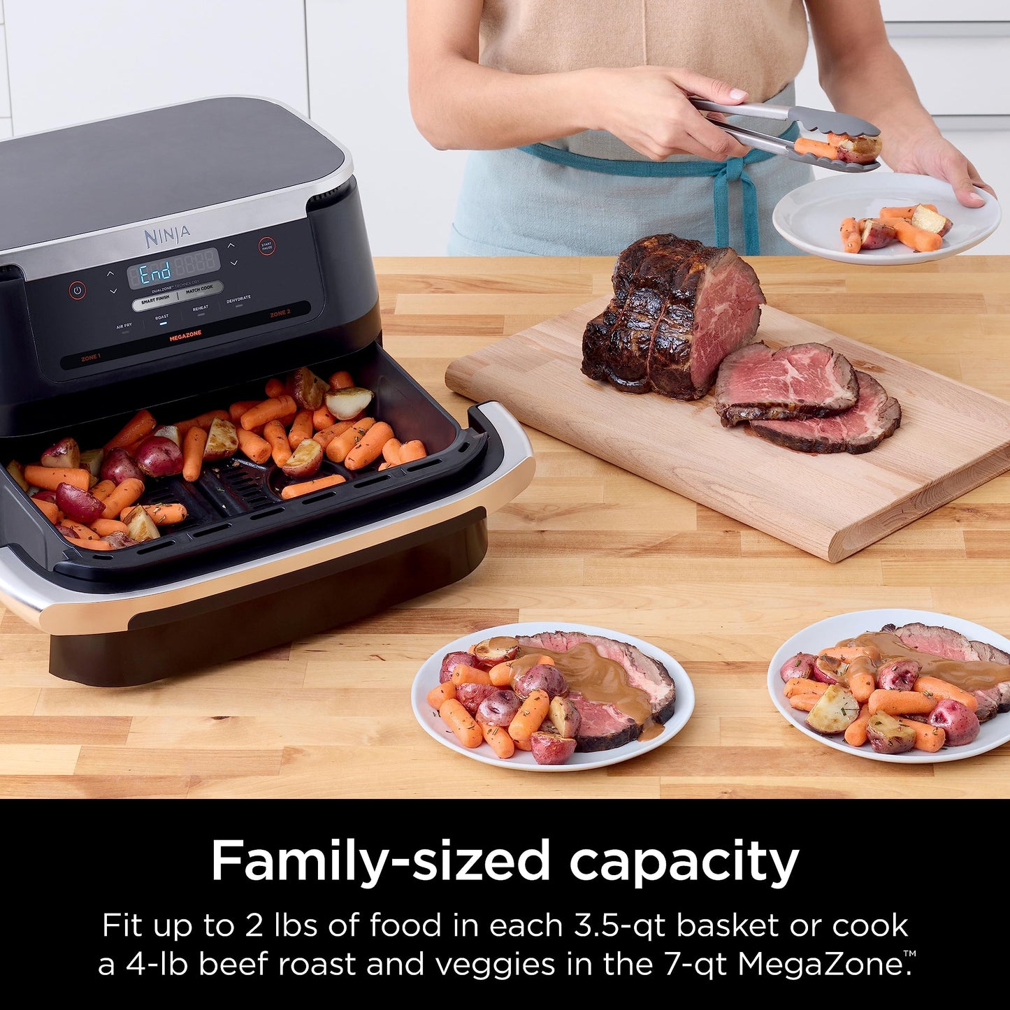 Ninja DZ201 Foodi 8 Quart 6-in-1 DualZone 2-Basket Air Fryer with 2 Independent Frying Baskets, Match Cook & Smart Finish to Roast, Broil, Dehydrate & More for Quick, Easy Meals, Grey