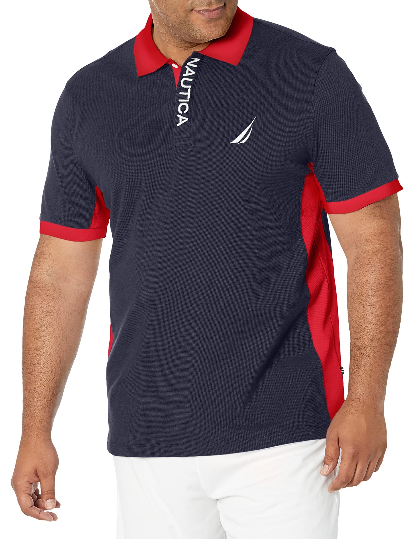 Nautica Men's Short Sleeve Color Block Performance Pique Polo Shirt