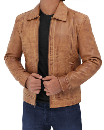 Decrum Mens Leather Jacket - Real Lambskin Classic Vintage Style Leather Jackets For Men