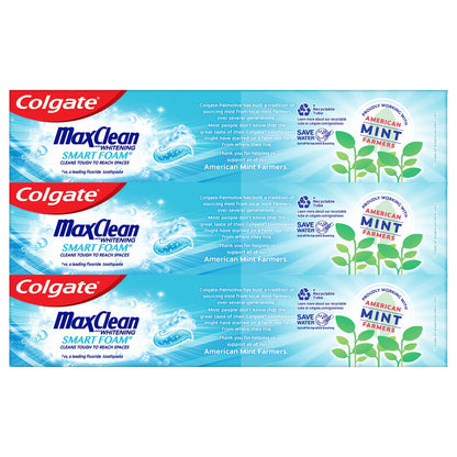 Colgate Max Fresh Whitening Toothpaste with Mini Strips, Clean Mint Toothpaste for Bad Breath, Helps Fight Cavities, Whitens Teeth, and Freshens Breath, 6.3 Ounce (Pack of 4)