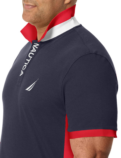 Nautica Men's Short Sleeve Color Block Performance Pique Polo Shirt