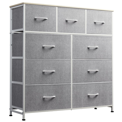 WLIVE 9-Drawer Dresser, Fabric Storage Tower for Bedroom, Hallway, Entryway, Closet, Tall Chest Organizer Unit with Fabric Bins, Steel Frame, Wood Top, Easy Pull Handle, Rustic Brown Wood Grain Print