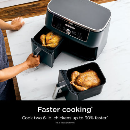 Ninja DZ201 Foodi 8 Quart 6-in-1 DualZone 2-Basket Air Fryer with 2 Independent Frying Baskets, Match Cook & Smart Finish to Roast, Broil, Dehydrate & More for Quick, Easy Meals, Grey