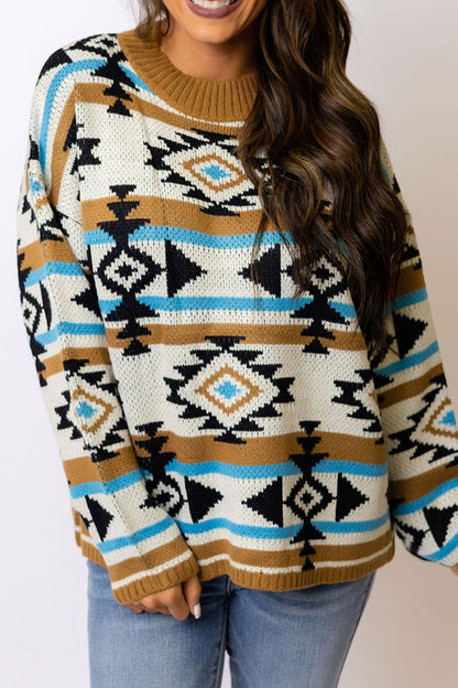 Geometric Round Neck Long Sleeve Sweater