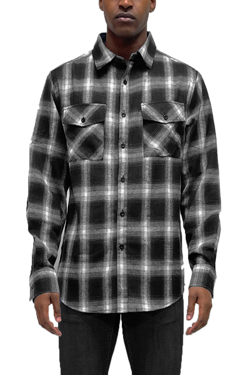 Long Sleeve Checkered Plaid Brushed Flannel