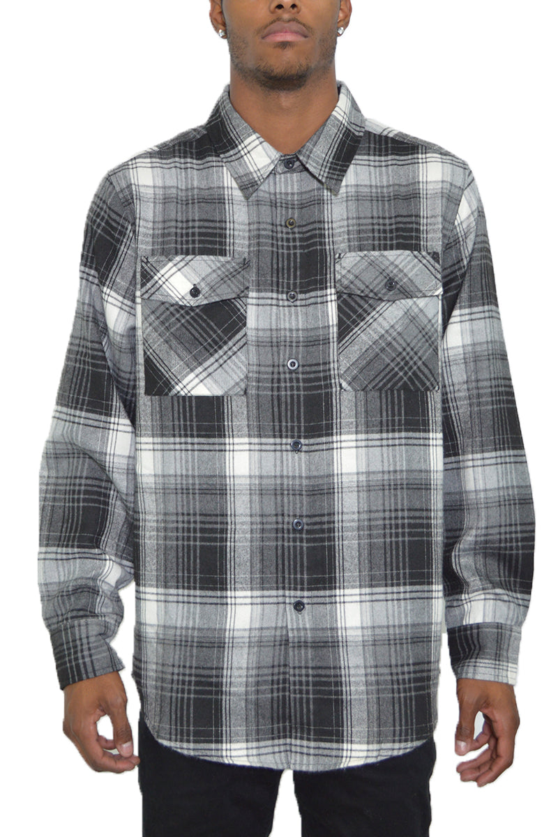 Long Sleeve Checkered Plaid Brushed Flannel