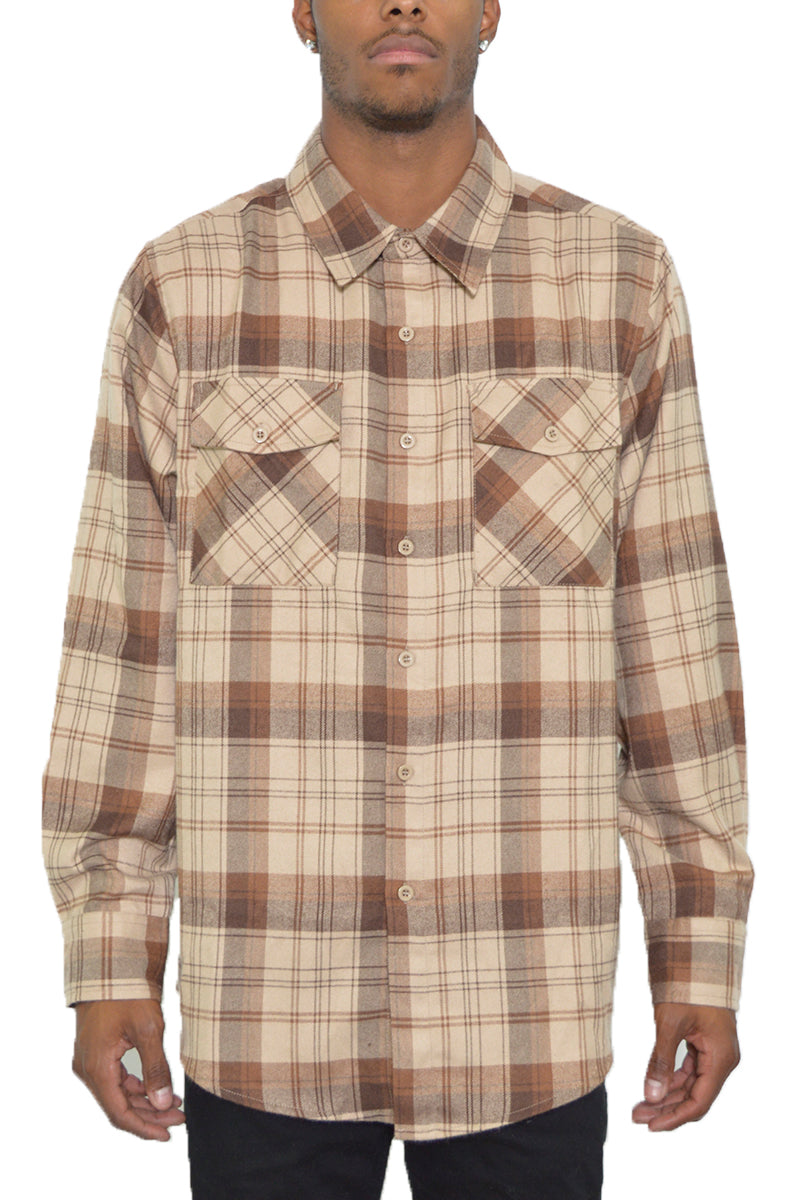 Long Sleeve Checkered Plaid Brushed Flannel