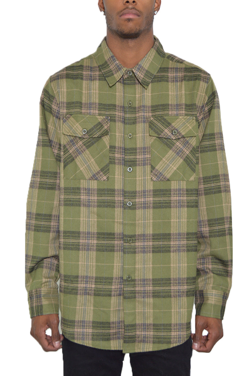 Long Sleeve Checkered Plaid Brushed Flannel